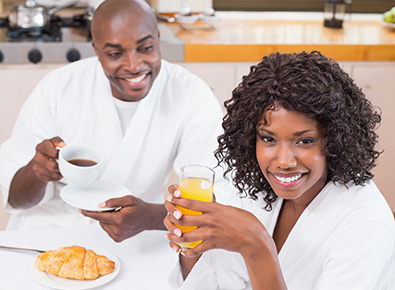 Black couple having breakfast