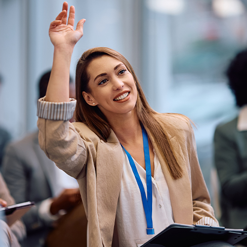 Woman raising her hand