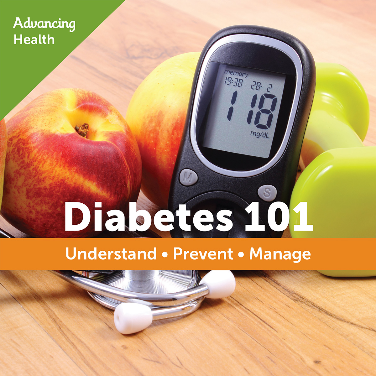 Diabetes 101 class graphic glucose meter with fruit