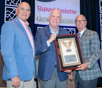 Pictured from left to right are Tres Jernigan, senior vice president of RaLin; Loy Howard, president and CEO of Tanner Health; and Monty Veazey, president and CEO of the Georgia Alliance of Community Hospitals, presenting the award.
