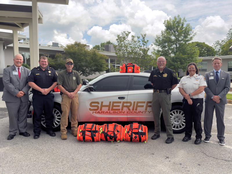 Higgins General Hospital donated a total of 40 trauma kits to Haralson County Sheriff's Office, which come with a variety of medical supplies, allowing officers to quickly address bleeding, breathing and airway issues, as well as a host of other life-threatening emergencies.