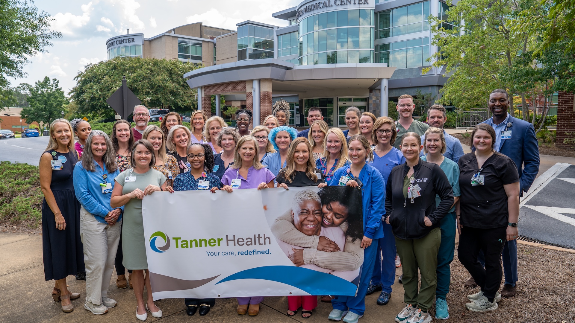 Tanner Health nurses and leaders pose for a photo following the announcement from the American Nurses Credentialing Center (ANCC) that Tanner Medical Center/Carrollton had received the Pathway to Excellence designation.