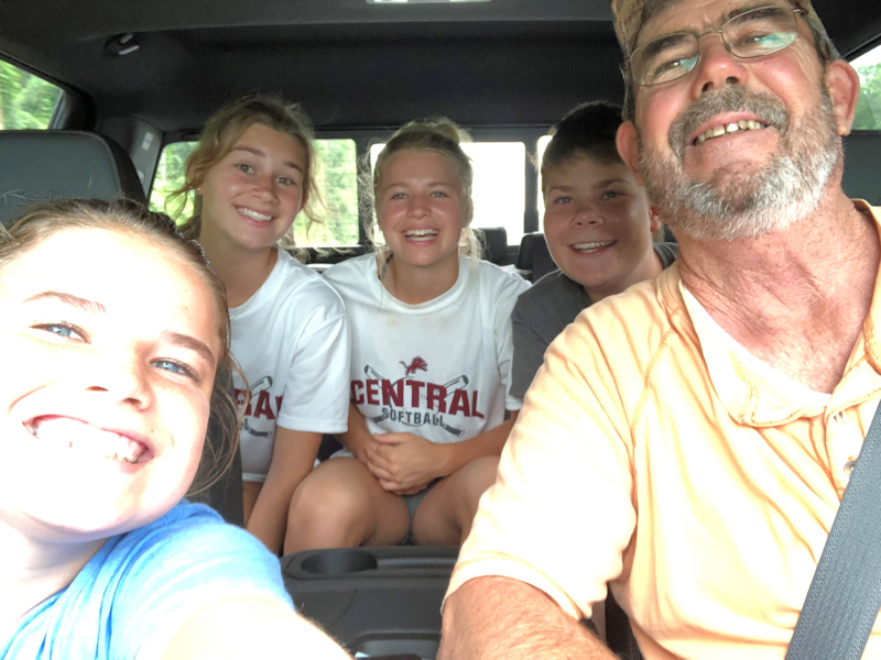 Pictured is Mike Shinn and his grandchildren. From left to right are Willow Shoemaker, Sadie Stallings, Emma Shoemaker, Sawyer Stallings and Mike Shinn.