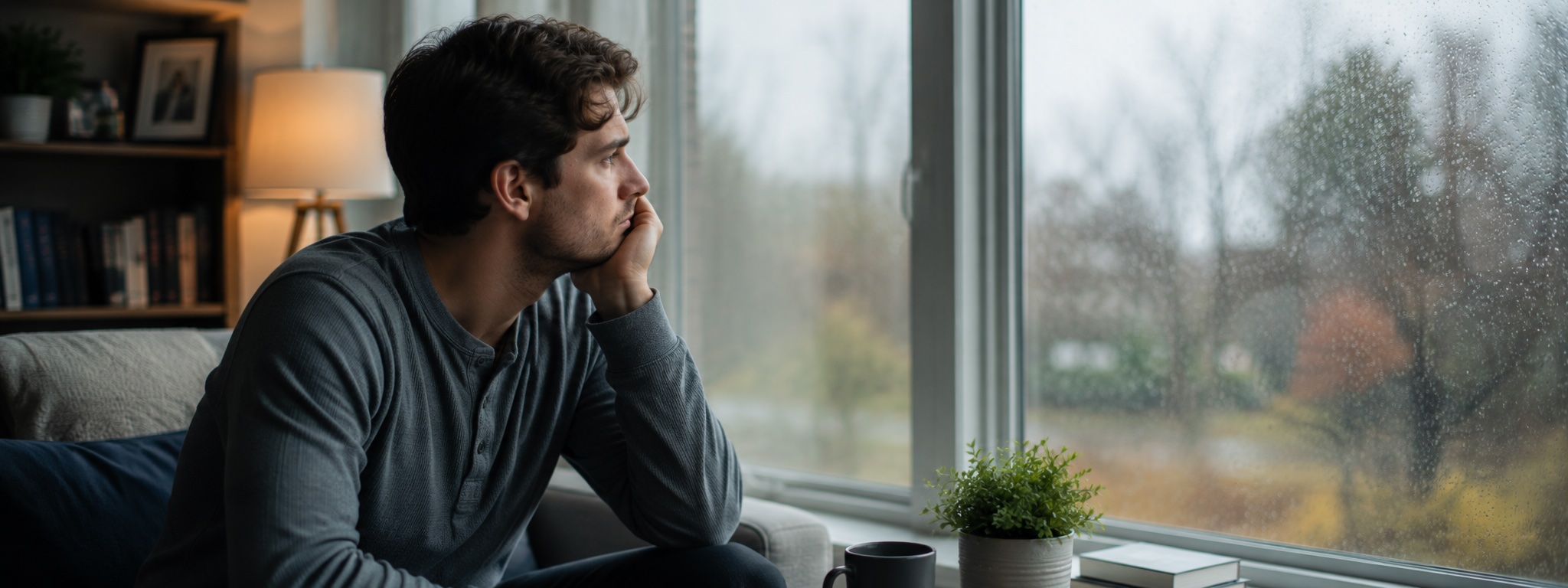 Man looking out of the window